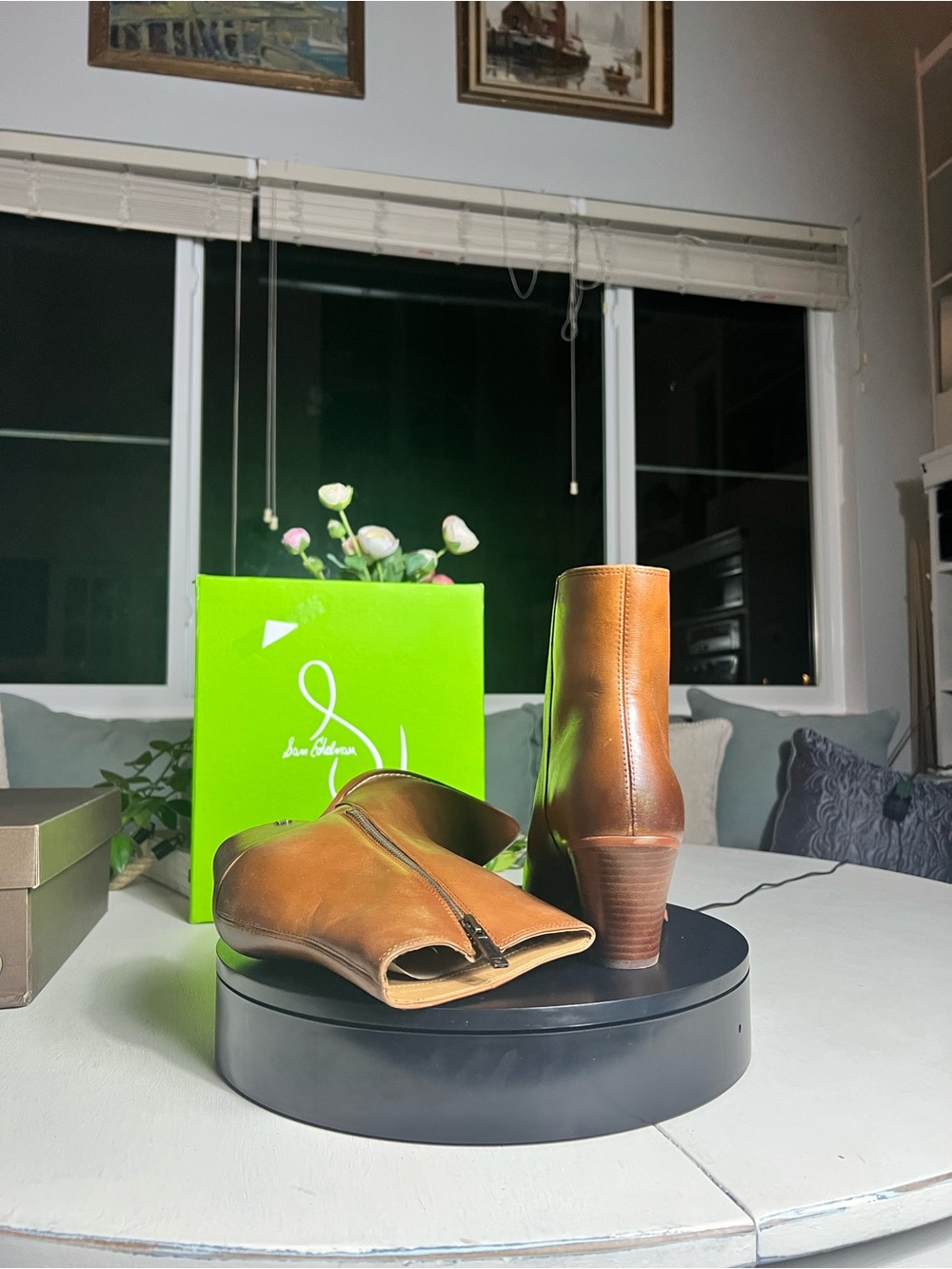 Sam Edelman Cognac Leather Western Ankle Booties with Side Zip - Picture 5 of 9